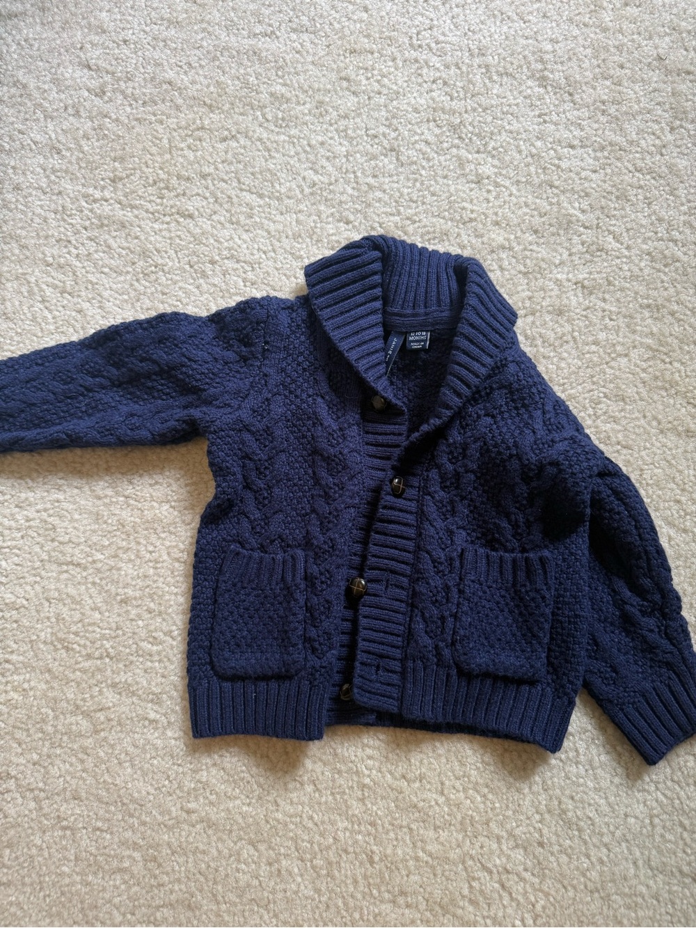 Janie and Jack Navy Cable-Knit Shawl Collar Cardigan